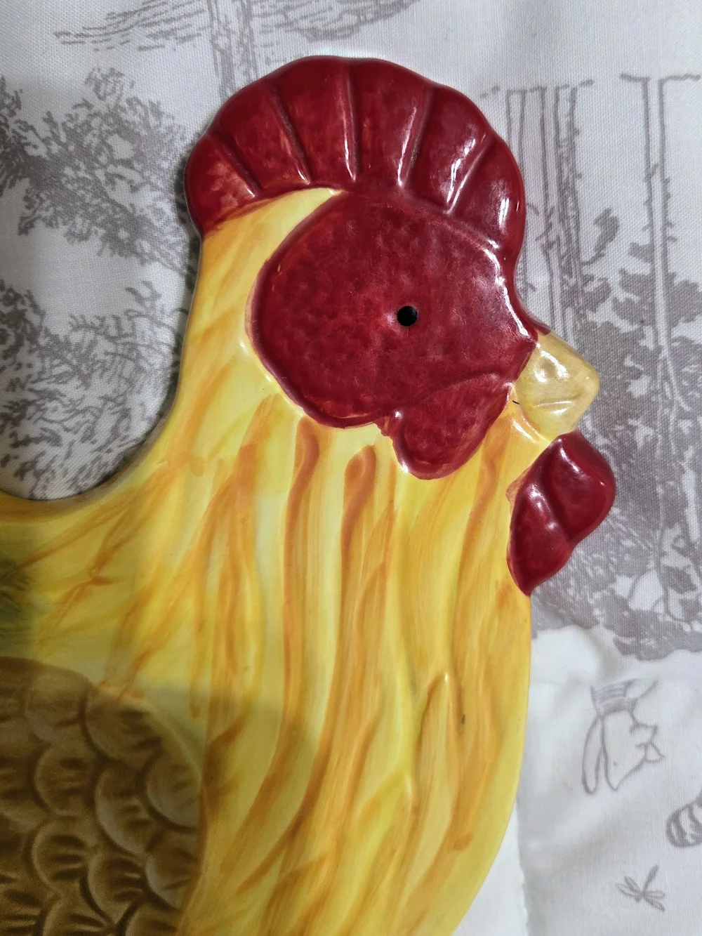 Ceramic Rooster Wall Plaque - Yellow & Blue Decorative Kitchen Accent